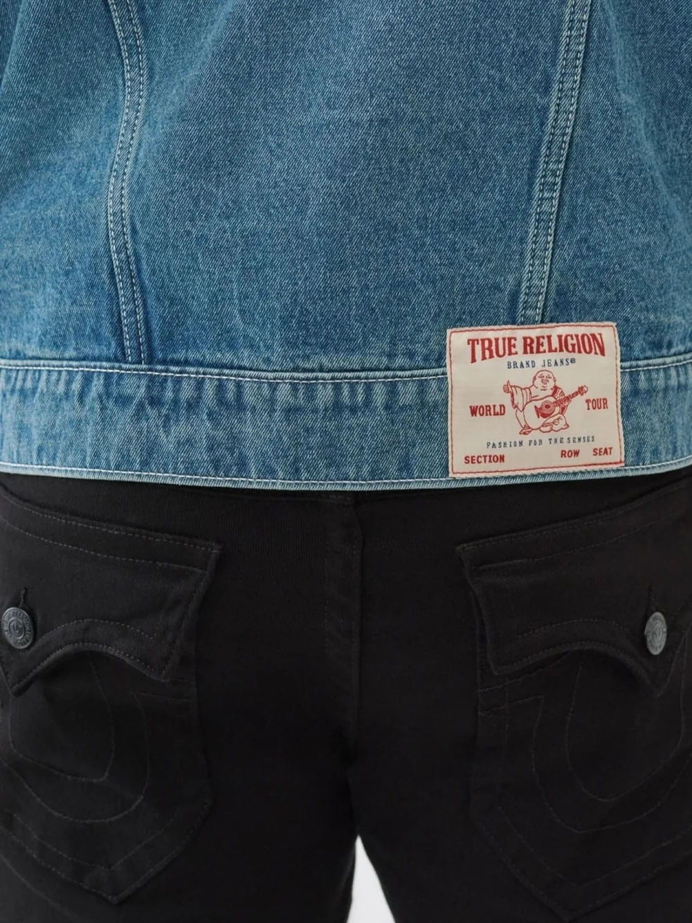 True Religion Light Blue Denim Jacket with Patch Accents